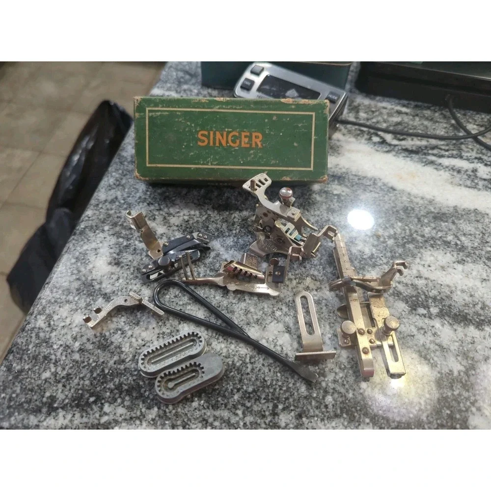 Lot of Vintage Singer Sewing Machine Parts / Attachments With Vintage Box